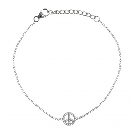 Bracelet argent rhodié 1,4g - peace & love - zircons - 17+3cm