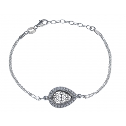 Bracelet argent rhodié 3,4g - goutte - 2 tons - zircons - 17+3cm