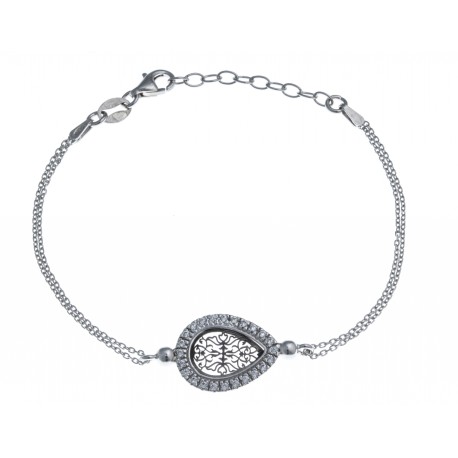 Bracelet argent rhodié 3,4g - goutte - 2 tons - zircons - 17+3cm