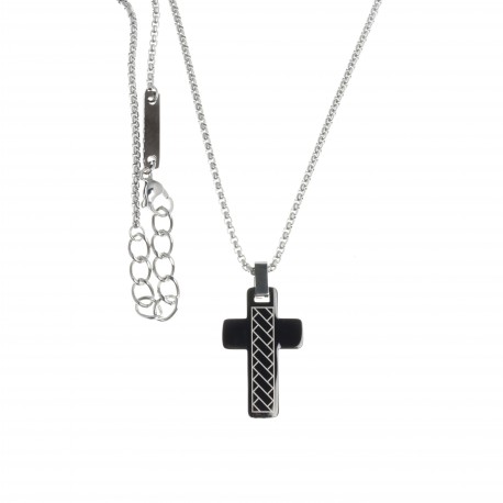 Collier acier homme - croix - 2 tons - 50+5cm