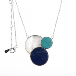 Collier argent rhodié 9,1g - howlite - nacre blanche - lapis - 40+2,5+2,5cm