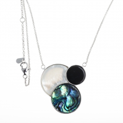 Collier argent rhodié 9,1g - onyx - nacre blanche - nacre abalone - 40+2,5+2,5cm