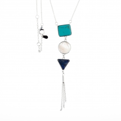 Collier argent rhodié 4,7g - howlite - nacre blanche - lapis - 45+2,5+2,5cm