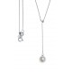 Collier argent rhodié 2,8g - perle véritable blanche -  zircons - 45cm