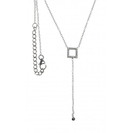 Collier argent rhodié 2g - carré - zircons - 40+4cm