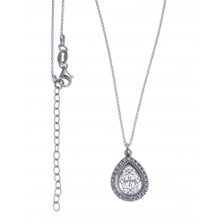 Collier argent rhodié 3,7g - goutte - 2 tons - zircons - 40+5cm