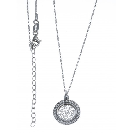 Collier argent rhodié 3,8g - rond - zircons - 40+5cm