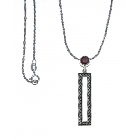 Collier argent rhodié 4,4g - marcassites - zircon imitation grenat - 40cm