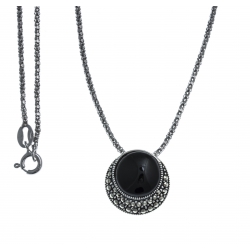 Collier argent rhodié 4,6g - marcassites - onyx - 45cm