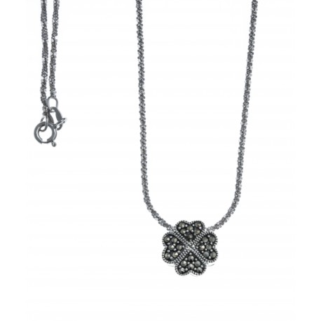 Collier argent rhodié 4g - trèfle à 4 feuilles - marcassites - 40cm