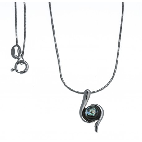 Collier argent rhodié 4,2g - nacre abalone - 40cm