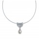 Collier argent rhodié 3g - perle véritable blanche -  zircons - 38+5cm