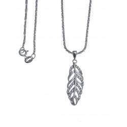 Collier argent rhodié 4,9g - feuille - zircons - 45cm