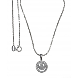 Collier argent rhodié 4,3g - smiley - zircons - 45cm