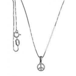 Collier argent rhodié 2,9g - peace & love - zircons - 40cm