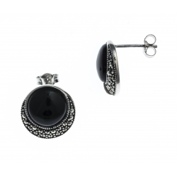 Boucles d'oreille argent rhodié 4g - marcassites - onyx