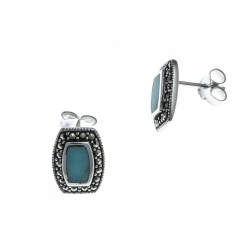 Boucles d'oreille argent rhodié 2,7g - marcassite - turquoise