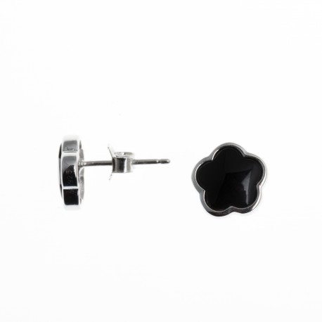 Boucles d'oreille argent rhodié 1,8g - onyx