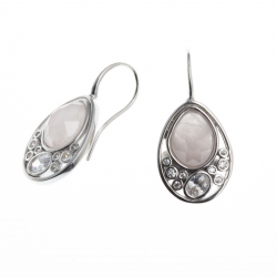 Boucles d'oreille argent rhodié 4g- zircons - quartz rose