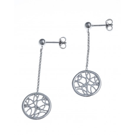 Boucles d'oreille argent rhodié 2g - rond filigrané - pendante fil 2cm