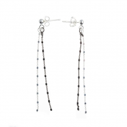 Boucles d'oreille argent rhodié 2g - noir et blanc - 2 fils 5 cm