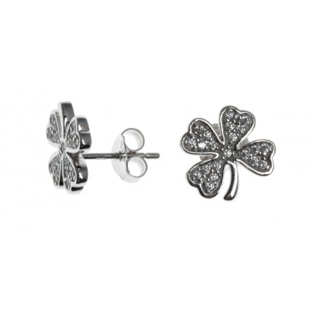 Boucles d'oreille argent rhodié 1,8g - trèfle à 4 feuilles - zircons