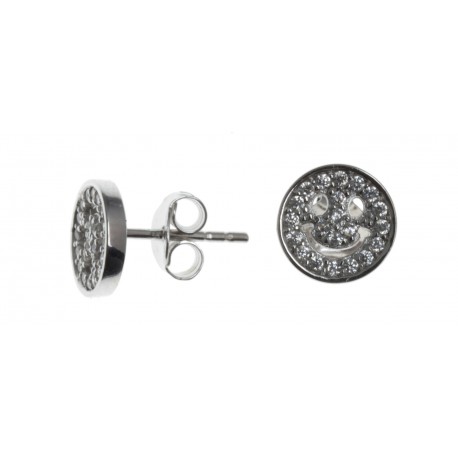 Boucles d'oreille argent rhodié 1,3g - smiley - zircons