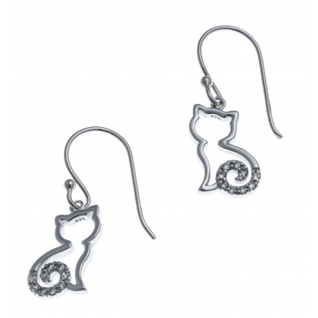 Boucles d'oreille argent rhodié 2,2g - chat - zircons