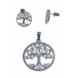 Parure acier arbre de vie - pendentif + boucles d'oreilles assorties