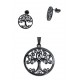 Parure acier noir arbre de vie - pendentif + boucles d'oreilles assorties