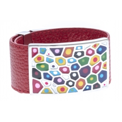 Bracelets acier bracelet acier émaillé cuir rouge - largeur 3cm - longueur 23,5cm