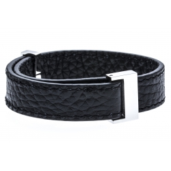 Bracelet acier cuir noir - largeur 1cm - longueur 22cm