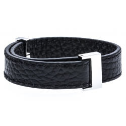 Bracelet acier cuir noir - largeur 1cm - longueur 22cm