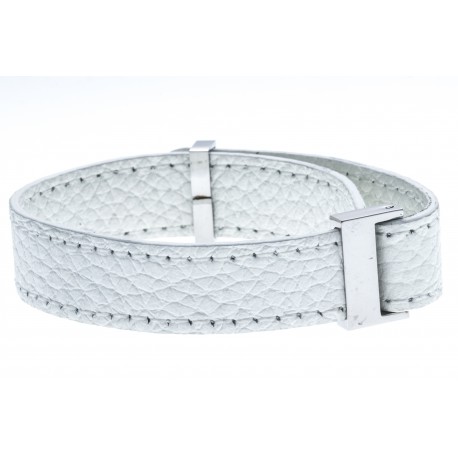 Bracelet acier cuir blanc - largeur 1cm - longueur 22cm