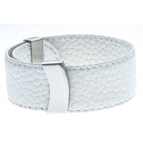 Bracelet acier cuir blanc - largeur 2cm - longueur 23,5cm