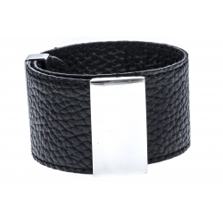 Bracelet acier cuir noir - largeur 3cm - longueur 23,5cm