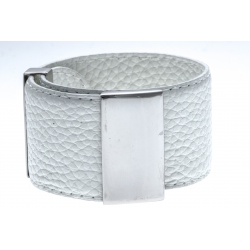 Bracelet acier cuir blanc - largeur 3cm - longueur 23,5cm