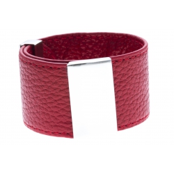 Bracelet acier cuir rouge - largeur 3cm - longueur 23,5cm