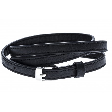 Bracelet acier cuir noir - 3 rangs de 0,8cm réglable