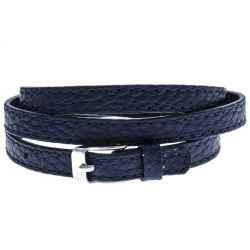 Bracelet acier cuir bleu - 3 rangs de 0,8cm réglable