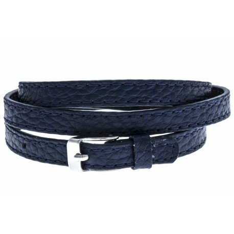Bracelet acier cuir bleu - 3 rangs de 0,8cm réglable