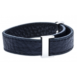 Bracelet acier cuir bleu foncé - largeur 1cm - longueur 22cm
