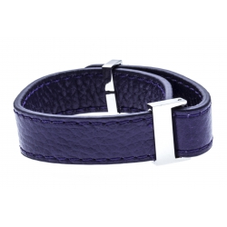 Bracelet acier cuir violet - largeur 1cm - longueur 22cm