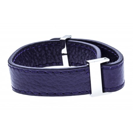 Bracelet acier cuir violet - largeur 1cm - longueur 22cm