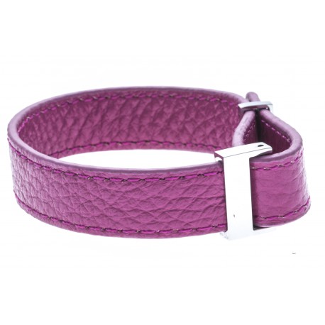 Bracelet acier cuir rose - largeur 1cm - longueur 22cm