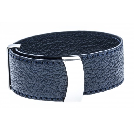 Bracelet acier cuir bleu foncé - largeur 2cm - longueur 23,5cm