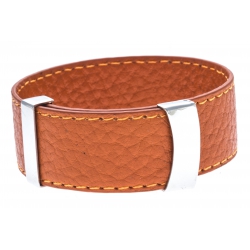 Bracelet acier cuir orange - largeur 2cm - longueur 23,5cm