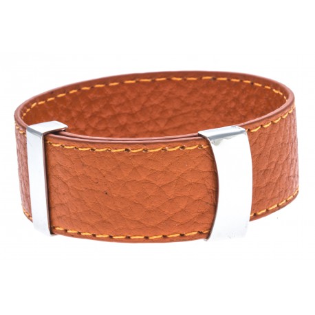 Bracelet acier cuir orange - largeur 2cm - longueur 23,5cm