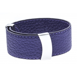 Bracelet acier cuir violet - largeur 2cm - longueur 23,5cm