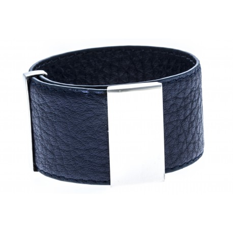Bracelet acier cuir bleu foncé - largeur 3cm - longueur 23,5cm
